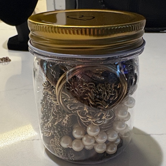 Jewelry - Gold and White Jewelry Jar  B all necklaces